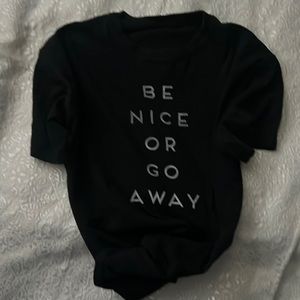 Woman's size L black tee "be nice or go away"